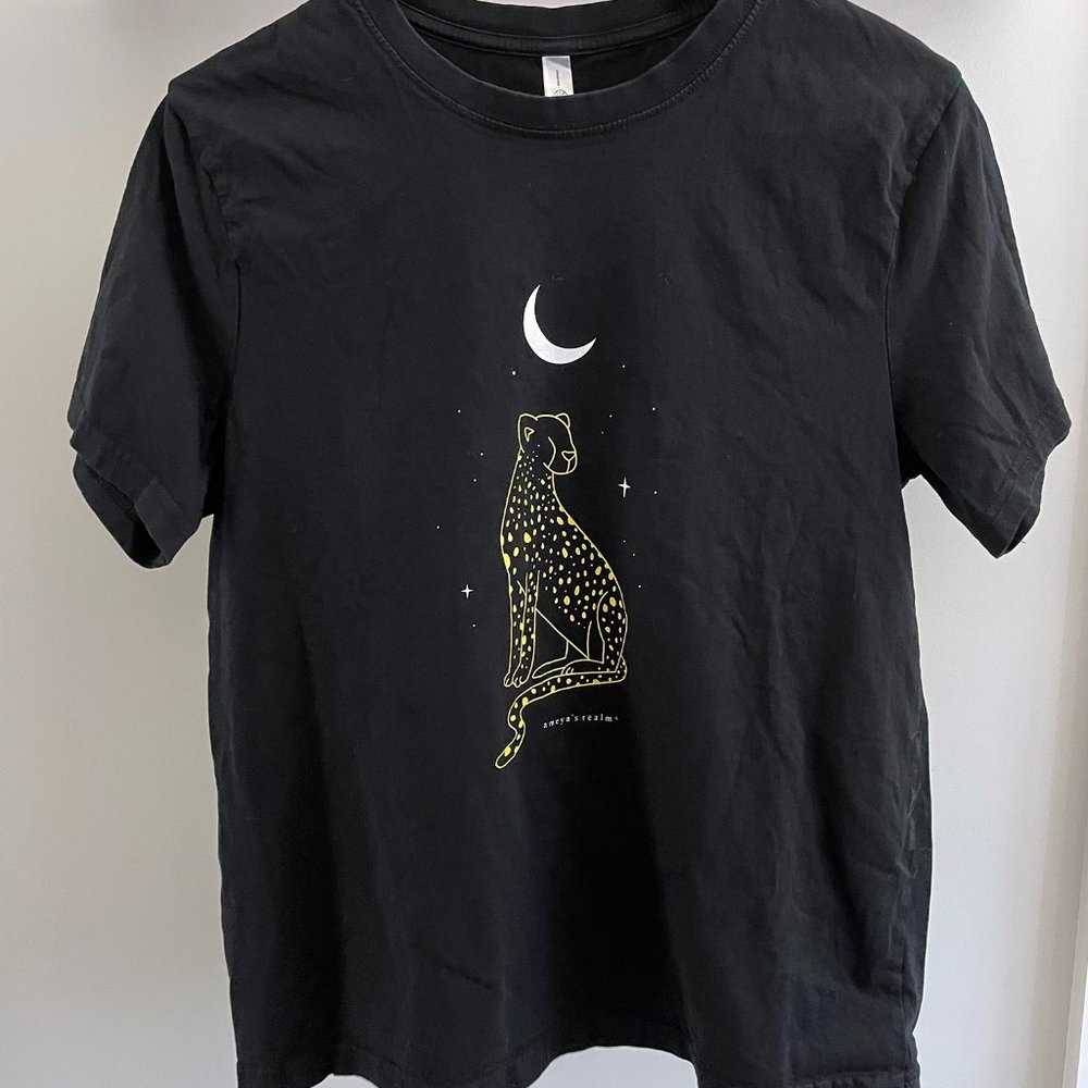 Cheetah T-Shirt Black Moon Witch Magic Graphic Tee Indie XL Fits like L